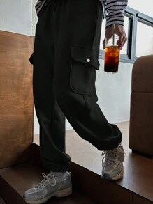 DAZY Men Flap Pocket Side Drawstring Waist Sweatpants - Grey - View 2