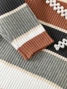 SHEIN Tween Girl Striped Pattern Mock Neck Sweater Dress Without Belt - Multicolor - View 4