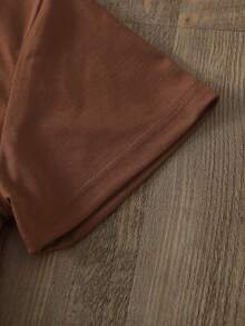 SHEIN EZwear Quả bí ngô Và Đồ họa Chữ cái Áo thun - Cà phê nâu - Xem 4