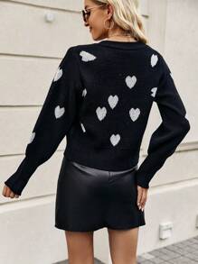 SHEIN Frenchy 愛心圖案前紐扣開襟衫 - 黑與白 - 查看 2