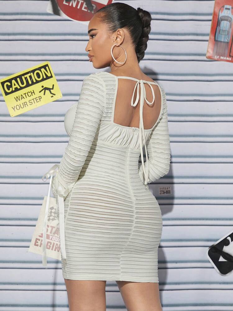 Square Neck Bow Front Bodycon Dress