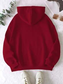 INAWLY Áo nỉ giữ nhiệt cỡ lớn có in chữ, túi, dây rút, lót trong, thích hợp mặc mùa đông thu cho nữ. - Màu Đỏ Sâu - Xem 2