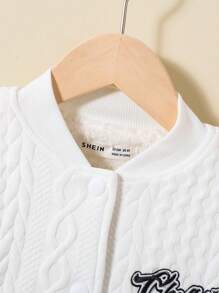 SHEIN 女孩字母圖形下垂肩封口飛行員夾克(不含毛衣) - 白色 - 查看 4