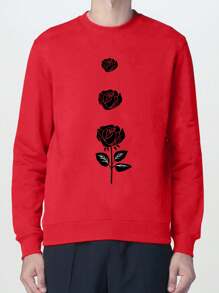 Men Floral Print Sweatshirt - Red - View 3