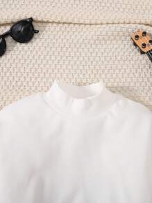 SHEIN 男小童摩托車和字母圖案落肩袖運動衫 - 白色 - 查看 7