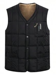 男士字母图案保暖背心加厚外套，保暖 - 黑色 - 查看 1