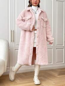 SHEIN EZwear Nút phía trước Sang trọng áo - Hồng - Xem 5