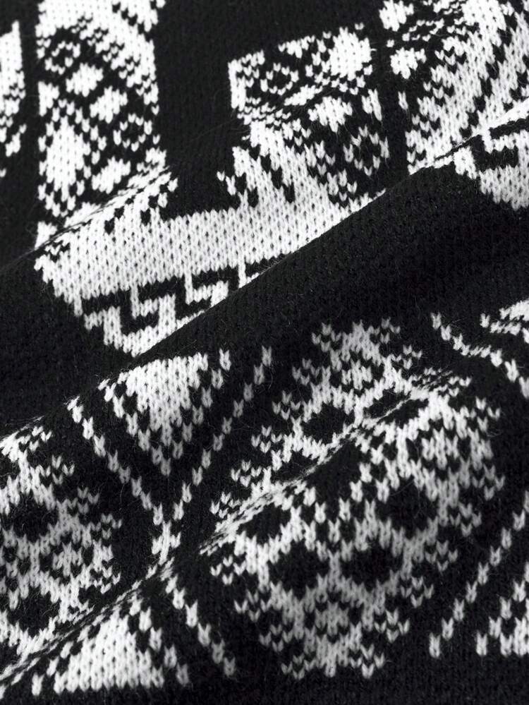 Men's Round Neck Monogram Geometric Pattern Long Sleeve Sweater