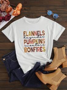 SHEIN EZwear 休闲口号图案短袖 T 恤，夏季 - 白色 - 查看 1