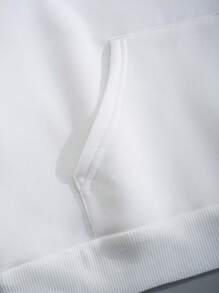 SHEIN EZwear Plus Size Letter & Figure Graphic Drawstring Thermal Lined Sweatshirt - White - View 5