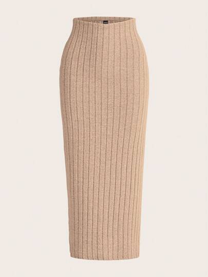 SHEIN EZwear Solid Ribbed Knit Skirt
