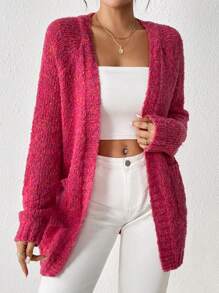 SHEIN Essnce Space Dye Raglan Sleeve Cardigan - Hot Pink - View 1