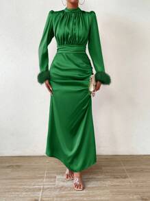 Chiquease Vestido de peluche puño fruncido - Verde - Ver 5
