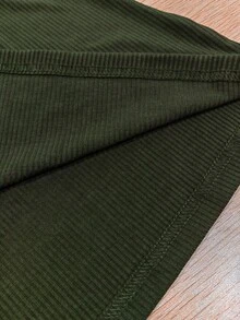 Half Button Scoop Neck Tee - Army Green - View 4