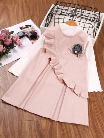 女小童荷葉邊洋裝&小高領T恤