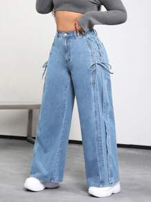 SHEIN ICON Plus Lace Up Side Wide Leg Jeans