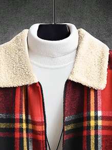 Manfinity Homme Loose Fit Men's Plaid Printed Overcoat With Borg Collar - Multicolor - View 5