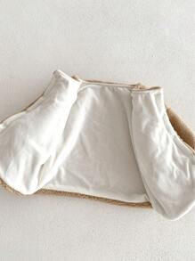 女嬰翻蓋細節前紐扣絨毛外套 - 米色 - 查看 5