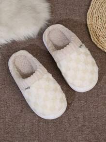 女士时尚舒适天鹅绒保暖防滑家居拖鞋 - 白色 - 查看 5
