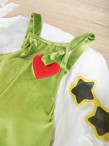 Baby Girl Heart Patched Flare Leg Overalls - Green - View 3