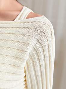 Mulvari Solid Ribbed Knit Sweater & Tank Knit Dress - Apricot - View 5