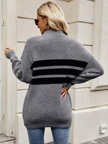 Chiquease 條紋圖案落肩袖套頭毛衣 - 灰色 - 查看 2
