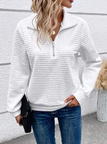 SHEIN LUNE Sudadera con cremallera media unicolor - Blanco - Ver 1