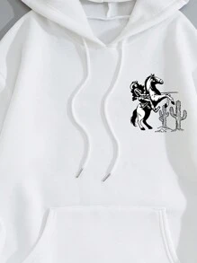 SHEIN EZwear Plus Size Letter & Figure Graphic Drawstring Thermal Lined Sweatshirt - White - View 7