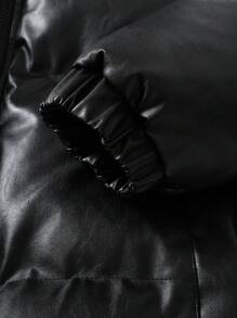 Manfinity Hypemode Men's Letter Patched Zipper Closure Pu Leather Oversized Padded Coat (No Shirt), Going Out Warm Casual Winter Coat, For Friends, Husband, Boyfriend Gifts, Men Winter Jacket, Men Outerwear - Black - View 7