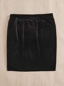 Tween Girl Pearls Beaded Velvet Skirt - Black - View 2