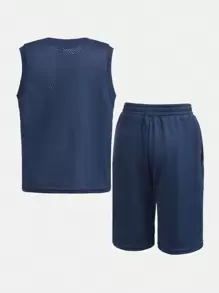 SHEIN Chico preadolescente malla transpirable de tela baloncesto con estampado Ropa de deporte Traje , adecuado para exterior deportivo , de aptitud física , aeróbicos