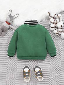 SHEIN Baby Boy Striped Trim High Neck 2 In 1 Sweatshirt - Multicolor - View 2
