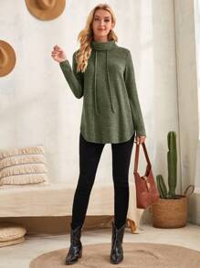 EMERY ROSE 煙囪領抽繩T恤 - 墨綠色 - 查看 5