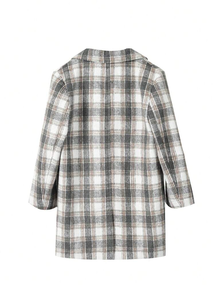 Young Boy Plaid Print Pocket Patched Overcoat