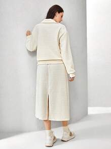 Mulvari Letter Patched Detail Drop Shoulder Sweatshirt & Skirt 2 Piece Set