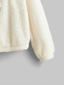 Bat Sada 字母刺繡落肩袖抽繩連帽毛絨夾克 - 白色 - 查看 3