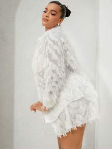 SHEIN SXY 大碼毛茸邊襯衫和短褲 - 白色 - 查看 5