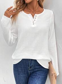 Ellegaria. Women's Fashion Button Collar Solid Color Long Sleeve Casual Shirt - White - View 4