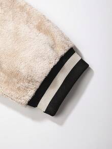 Manfinity Lỏng lẻo phù hợp Nam Lá thư In Sọc trang trí Thả vai 	
Fuzzy Áo khoác bomber - Màu Khaki - Xem 5