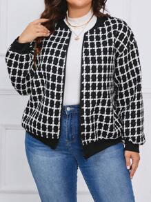 SHEIN LUNE Große Größe Bomberjacke mit Plaid Muster, Drop Shoulder - Schwarz - Übersicht 4