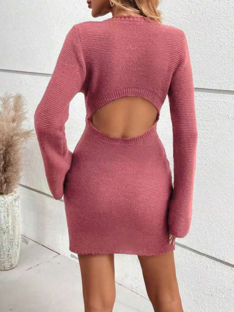 Solid Fare Sleeve Sweater Dress