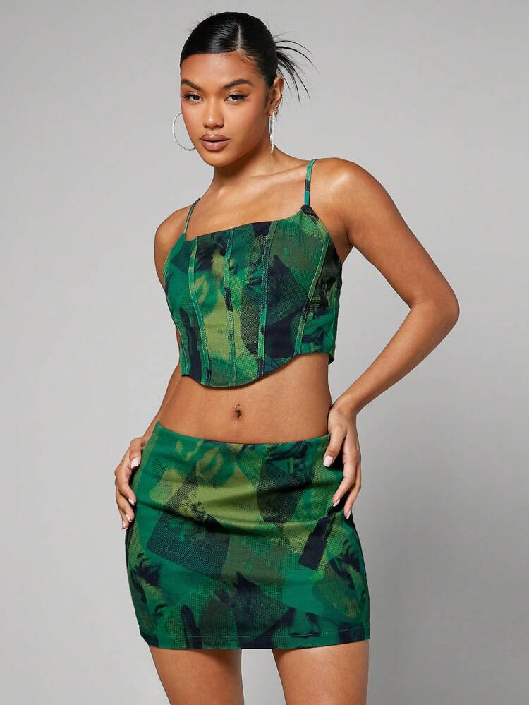 Patchwork Cami Top & Bodycon Skirt