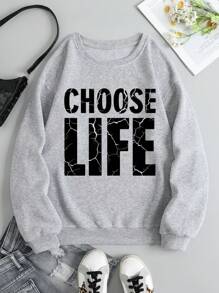SHEIN EZwear Đồ họa Chữ cái Lót nhiệt Áo nỉ - Xám - Xem 1