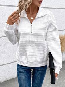 SHEIN LUNE Sudadera con cremallera media unicolor - Blanco - Ver 3