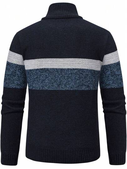 Manfinity Mode Men Color Block Quarter Zip Thermal Lined Casual Urban Long Sleeve Sweater, For Boyfriend Gift, For Fall Winter