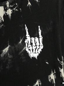 Manfinity RebelGame 男士紮染骷髏手掌圖案T恤 - 黑與白 - 查看 6