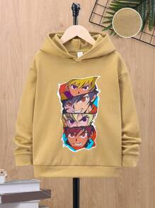 SHEIN Áo nỉ giữ nhiệt lót lông in hình hoạt hình dành cho bé trai tuổi teen - Màu Khaki - Xem 1