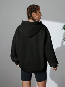 INAWLY 标语和油画图案落肩抽绳保暖内衬连帽衫 THE STARRY NIGHT，长袖上衣