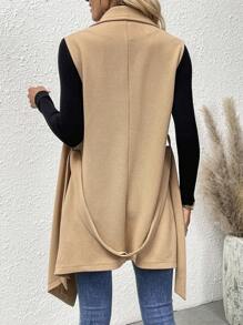 Chiquease Waterfall Collar Belted Vest Coat - Khaki - View 2