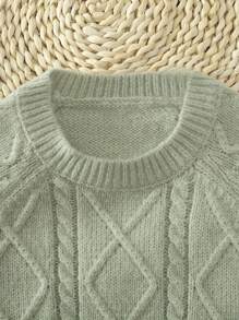 SHEIN Young Girl Raglan Sleeve Sweater & Knit Pants - Mint Green - View 7